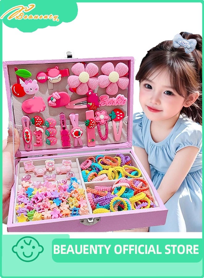 بيوينتي مجموعة ملحقات الشعر ، مجموعة لباس الشعر للبنات مع صندوق المجوهرات ، روابط الشعر ، مقاطع الشعر ، مجموعة ألعاب الأميرة الفاخرة ، ألعاب هدية لسن 3 4 5 6 7 8 9 10 البنات الأطفال الصغار - Image 1